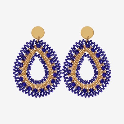 Eleganza Mixed Blue Beads Earrings Gold