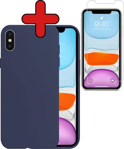Hoesje - Met Screenprotector - Geschikt voor Apple iPhone XR - Sterk & Shockproof - Telefoon Hoes - Back Cover - Siliconen Case - Telefoonhoes - Donkerblauw