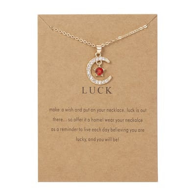 Geboortesteen Ketting Januari met Zirkonia Kristal - Goudkleurig met Rood - Cadeau / Geluk Hanger - Pax Amare