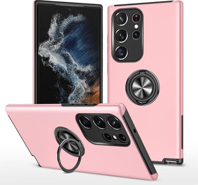 Telefoonhoesje Met Vingerring & Magneet voor Telefoohouders - Hoesje Geschikt voor: Samsung Galaxy S23 Ultra - Anti-drop harde cover - Roze