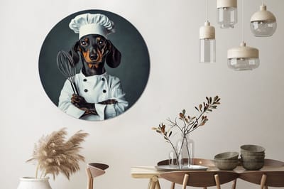 WallCircle - Wandcirkel - Muurcirkel - Hond - Garde - Kok - Aluminium - Dibond - 120x120 cm - Binnen en Buiten XXL