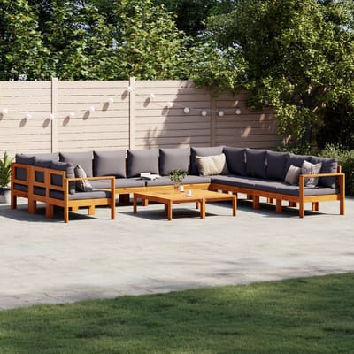 vidaXL - 9-delige - Loungeset - met - kussens - massief - acaciahout