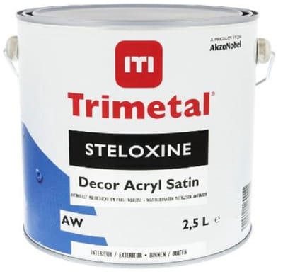 Trimetal Steloxine Decor Acryl Satin - Polyvalente watergedragen antiroestverf ( 3 in 1 ) voor Ferro - en Non-ferro metalen - Kleur RAL 9010 Pure White ( gebrokenwit) - 2.50 L