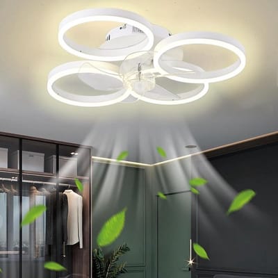 4 Ringen Ventilator - Wit - 60 cm - Smart Lamp - Kroonluchter - Dimbaar Met Afstandsbediening - 64W
