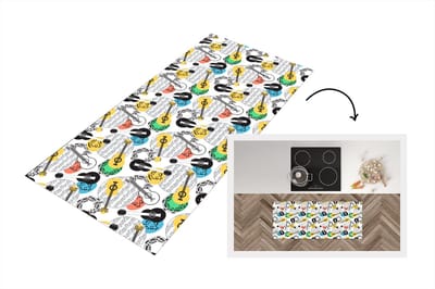 Keukenloper - Loper keuken - Gitaar - Muziek - Patronen - Abstract - 120x50 cm - Keukenloper vinyl