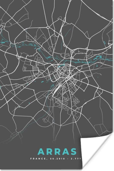 Poster Frankrijk - Kaart - Arras - Plattegrond - Stadskaart - 120x180 cm XXL