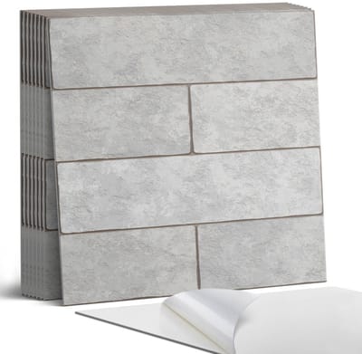 Coloray Plaktegels - 3D-baksteenpatroon Portugese Tegels - 30 cm x 30 cm - Grijs Plaktegels - 9 stuks - Vierkant PVC Tegels - Plaktegels Keuken - Zelfklevende Vloertegels - Vinyl Tegels - Zelfklevende Tegels