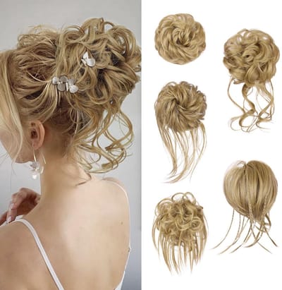 Dailygoods- Haarstukje 5 Stuks - Haarstukje met Elastiek - Grote Knot - Golvend Natuurlijk Kunsthaar - Opgestoken Kapsels - Haarverlenging