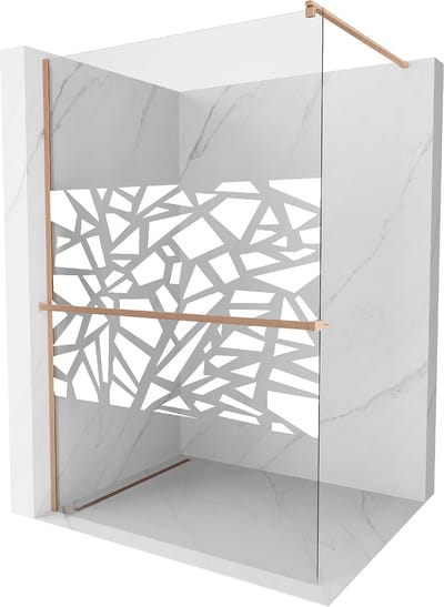 Mexen Kioto+ douchescherm met plank Walk-in 70 x 200 , wit patroon, geborsteld koper - 800-070-121-65-85