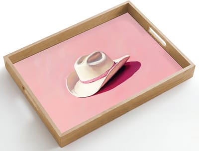 Dienblad hout 50x35 cm - Schootdienblad - Zomers - Hoed - Roze - Borrelplank rechthoek - Plateau dienbladen