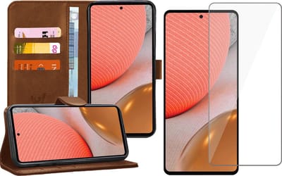 Hoesje geschikt voor Samsung Galaxy A72 - Book Case Kunstleer Wallet - Bruin - Met Screenprotector