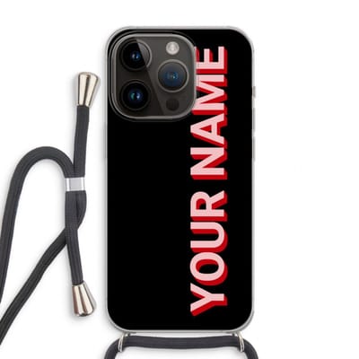 Gepersonaliseerd - Case Company® - Hoesje met koord geschikt voor iPhone 14 Pro hoesje met Koord - Namecase - Telefoonhoesje met Zwart Koord - Extra Bescherming aan alle Kanten en Over de Schermrand