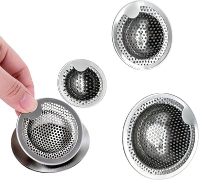 SnelShoppen - 3 Stuks RVS Afvoerzeef Haarzeef Douche Afvoerfilter voor Badkuip, Keuken, 5 cm, 7.5 cm, 10.2 cm - Roestvrij Staal, Duurzaam, Effectieve