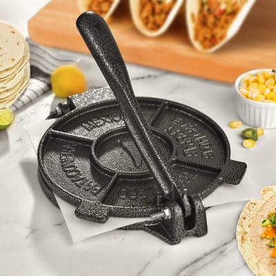 Gietijzeren Tortillapers 8 Inch – Perfect voor Taco's, Burrito's en Roti's