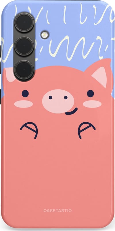Casetastic hoesje geschikt voor Samsung Galaxy S24 - Dubbellaagse bescherming - Knuffel van varken - Fashion Case - Koraal Lichtblauw