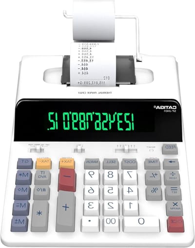 Drukcalculator - Kassaregister Printer - Snelle Berekeningen - Inktvrij Thermisch Printen - 12 Cijfers - Wit