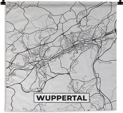 Wandkleed - Wanddoek - Plattegrond - Wuppertal - Kaart - Stadskaart - 150x150 cm - Wandtapijt