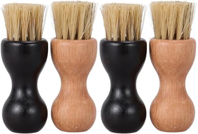 Schoenpoets applicator borstel - 4 stuks - ronde greep - sterke borstelharen - voor leer laarzen schoenen tassen verzorging - lichtgrijs en donkergrijs
