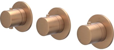 IVY Bond Afbouwdeel Inbouwthermostaat met 2 Stopkranen Symmetry met Ronde Rozetten - Geborsteld Mat Koper PVD