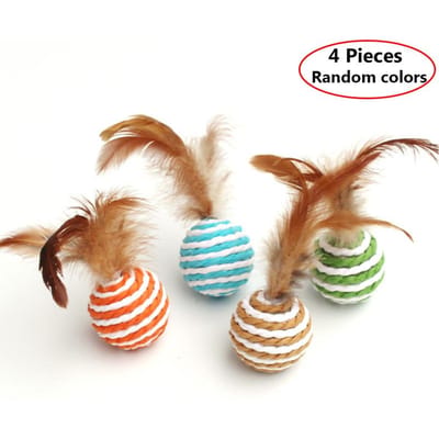 4 Stuks Kleurrijke Sisal Interactieve Bal Kattenspeelgoed Huisdierbenodigdheden Veer Katten Training Vanger Kattenaccessoires Willekeurige Kleur Speelgoedbal beige