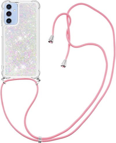 Coverup Hoesje - Geschikt voor Samsung Galaxy A15 Hoesje - Coverup Liquid Glitter Back Cover met Koord - Wit