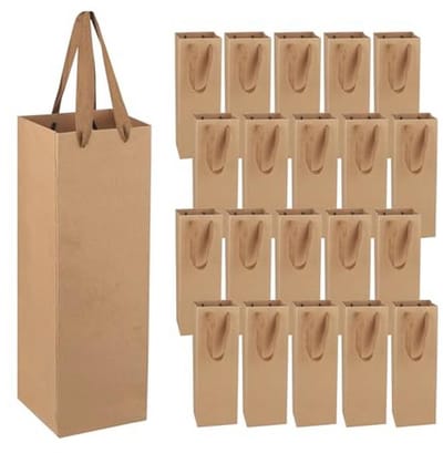 Dailygoods- Cadeauzakjes 20 stuks - Kraftpapier - Wijnzakjes - Geschenkzakjes - Draagvermogen - Afmetingen 35 x 11 x 9 cm