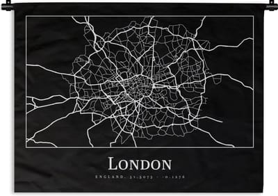 Wandkleed - Wanddoek - Kaart - Stadskaart - Londen - Plattegrond - 120x90 cm - Wandtapijt