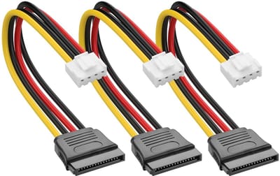 4-pins naar SATA 15-pins adapterkabel 3 stuks, hoogstroomkabel voor industriële pc, 3D-printer en motor driver, 18 cm, 5 V 12 V