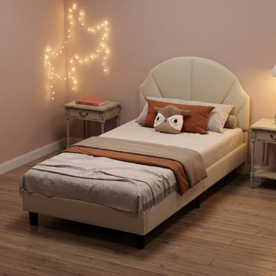 Kinderbed 90x200 Beige Velours – Zacht & Comfortabel – Voor Kinder- en Jeugdkamer