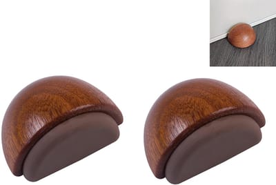 2-stuks Deurstopper - Vloerstaande deurstopper - Badkamerdeurstopper - 5x3x2,7 cm - Antislip en krasbestendig - Beschadigt de vloer niet - Voorkomt beknellingsgevaar - Geschikt voor het beschermen van muren en meubels tegen stoten - Houtkleur