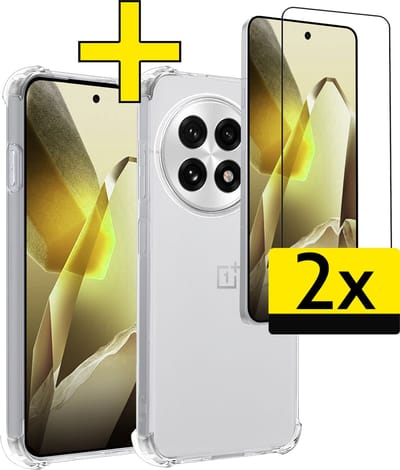 Hoesje - Met Screenprotector - 2 Stuks - Geschikt voor OnePlus 13R - Sterk & Shockproof - Siliconen Case - Back Cover - Telefoon Hoes - Shock Proof - Telefoonhoesjes - Transparant