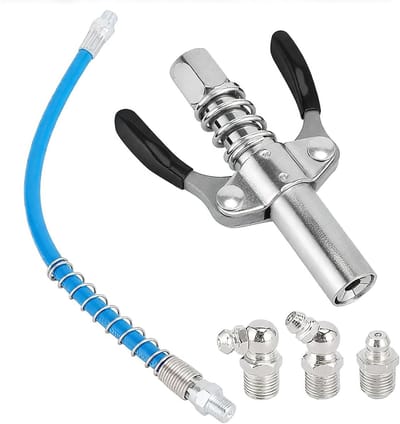 Vetspuit Koppeling - Smeermiddel Connector - Motoronderhoud - Dubbel Handvat Ontwerp - 15 cm - Zilver