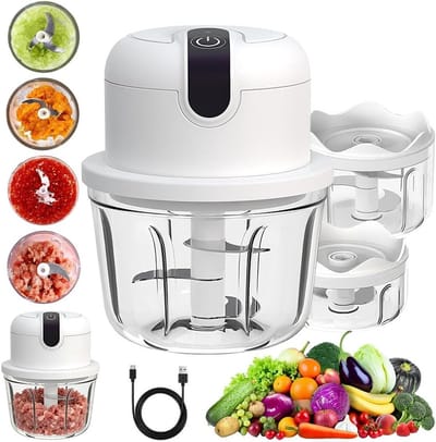 Elektrische Uienhakker, 100 + 250 + 350 ml, Draadloze Groentehacker, USB Opladen, Mini Hakmachine voor Vlees, Groenten, Fruit en Knoflook, Ideaal voor Kamperen en Keukengebruik