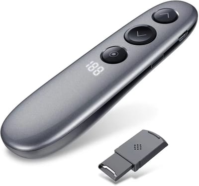 Draadloze Presentatieklikker met Timer, Spotlight & USB-oplaadfunctie – PPT Clicker met Pagina Draaifunctie, Opslag via USB-stick – Afstandsbediening voor Presentaties, Beamer, PowerPoint & Projector