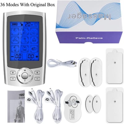 36 Modus EMS Elektrische Acupunctuur Spier Nek Lichaam Massager Stimulator Puls Elektrostimulator Digitale Massage Gereedschappen Moxibustie US Plug gray