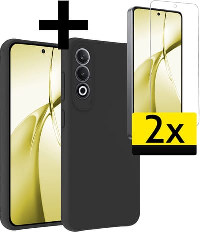 Hoesje - Met 2x Screenprotector - Geschikt voor OnePlus Nord CE4 - Sterk & Shockproof - Back Cover - Siliconen Case - Telefoon Hoes - Telefoonhoesjes - Zwart