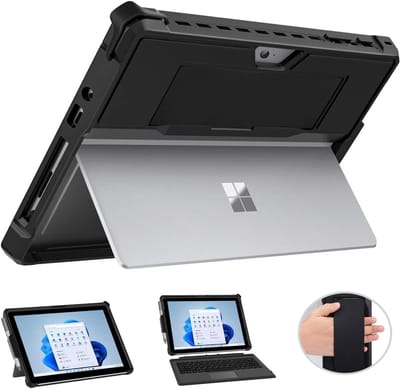 Daity Eén alles-in-één beschermhoes voor Microsoft Surface Go 1/2/3/4, met penhouder en polsbandje, compatibel met de Type Cover toetsenbordhoes (zwart).