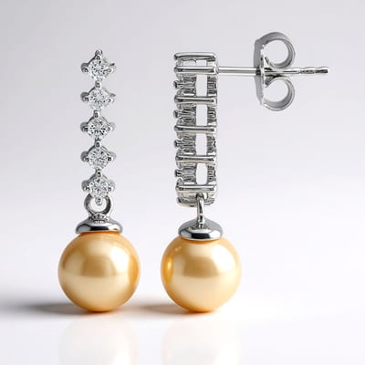 Cavill - Elegante 925 Sterling Zilver Oorbellen - Gerhodineerd - 8mm Perzikkleurige Ming Parels - 0,47ct Zirkonia - Ronde Parels - Luxe Dames Sieraden