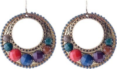 Behave - Oorbellen Dames - Grote Statement Oorhangers - Vintage Goudkleur met Multi Kleur Stenen