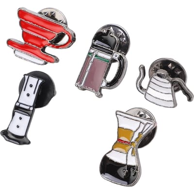 5 pièces Broche Fantaisie Épingle Motif Série Outils Cafetière DIY Fabrication Alliage Léger Décoratif Épingles de Revers pour Sac gray