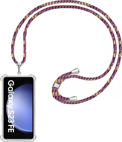 Telefoonkoord + Hoesje Geschikt voor Samsung Galaxy S23 FE - Lengte Verstelbaar - Telefoonketting - Shock Proof Case - Paars