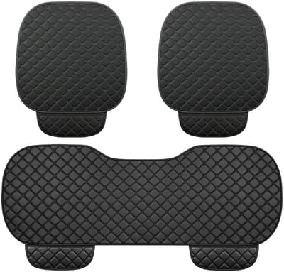 Autostoelhoes, 3-delige set, kussen voor voor- en achterstoelen, bekleding van kunstleer, ademend, waterdicht en antislip, krasbestendig, zwart