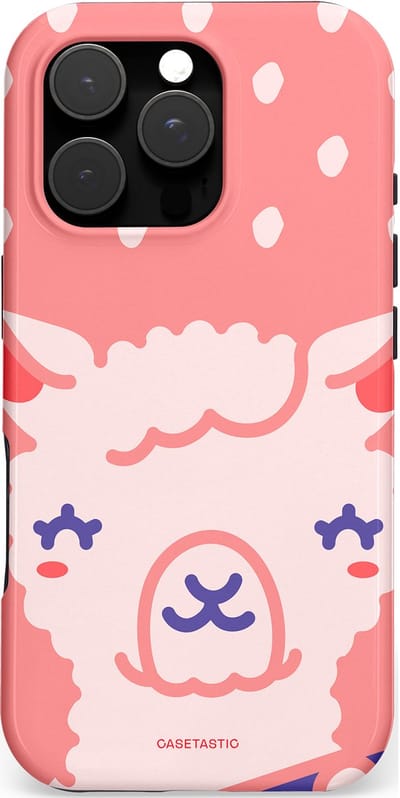 Casetastic hoesje geschikt voor Apple iPhone 16 Pro - MagSafe - Dubbellaagse bescherming - Lama beat - Fashion Case - Koraal Wit