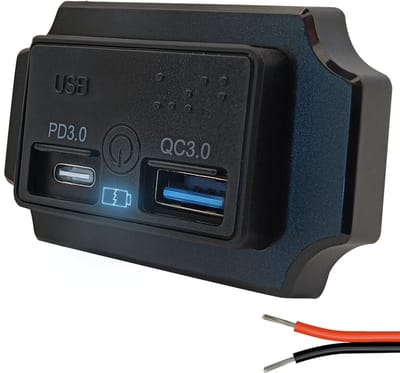 ProRide 12V USB C Autolader 2 Poorten Opbouw met Braille en Afdekklepje - USB A + USB C Stopcontact Auto, Boot en Camper - Aan/uit Touch Knop - QC3.0 Snellader - Blauw
