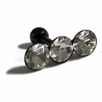 Aramat Jewels | Piercings | Zwarte Helix Piercing met 3 Steentjes - Stijlvolle Tragus | | | |10mm | Staal | Volwassenen | Verkleurd niet