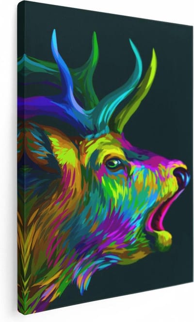 Artaza Canvas Schilderij Hertenkop - 30x40 cm - Klein - Muurdecoratie Gewei - Wanddecoratie Dieren - Kamer Accessoires Abstract