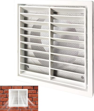 Ventilatierooster Lamellenhoes - Luchtrooster Afdekking - Luchtcirculatie Verbeteren - Met Muggennet - 140 mm - Wit