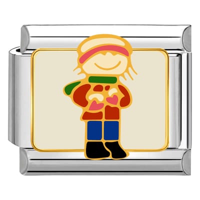 Quiges - Schakel - Bedel - 9mm - charms - Kinderjaren in de winter - Geschikt voor - armband - Schakelarmband - italy bedels armband