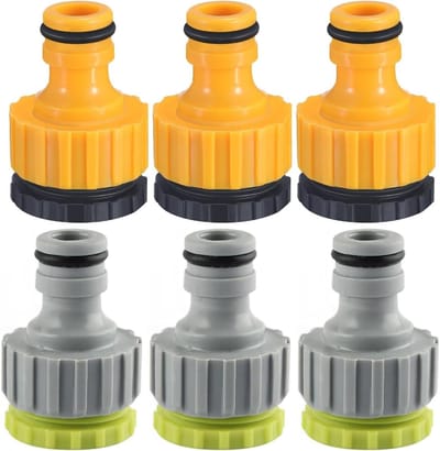 Tuinslangadapter Set van 6 Stuks - 1/2 Inch en 3/4 Inch Draad Aansluitingen voor Tuinkranen en Slangen, Duurzaam Plastic en Eenvoudige Montage