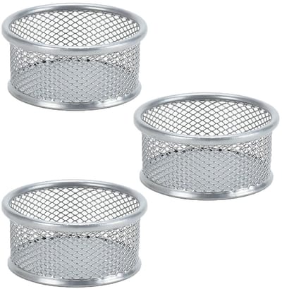 Dailygoods- Papercliphouder 3 Stuks - Metaal - Organiser - Bureau - Mesh Design - Lichtgewicht - 9 x 4 x 8.5 cm - Papierclipdispenser